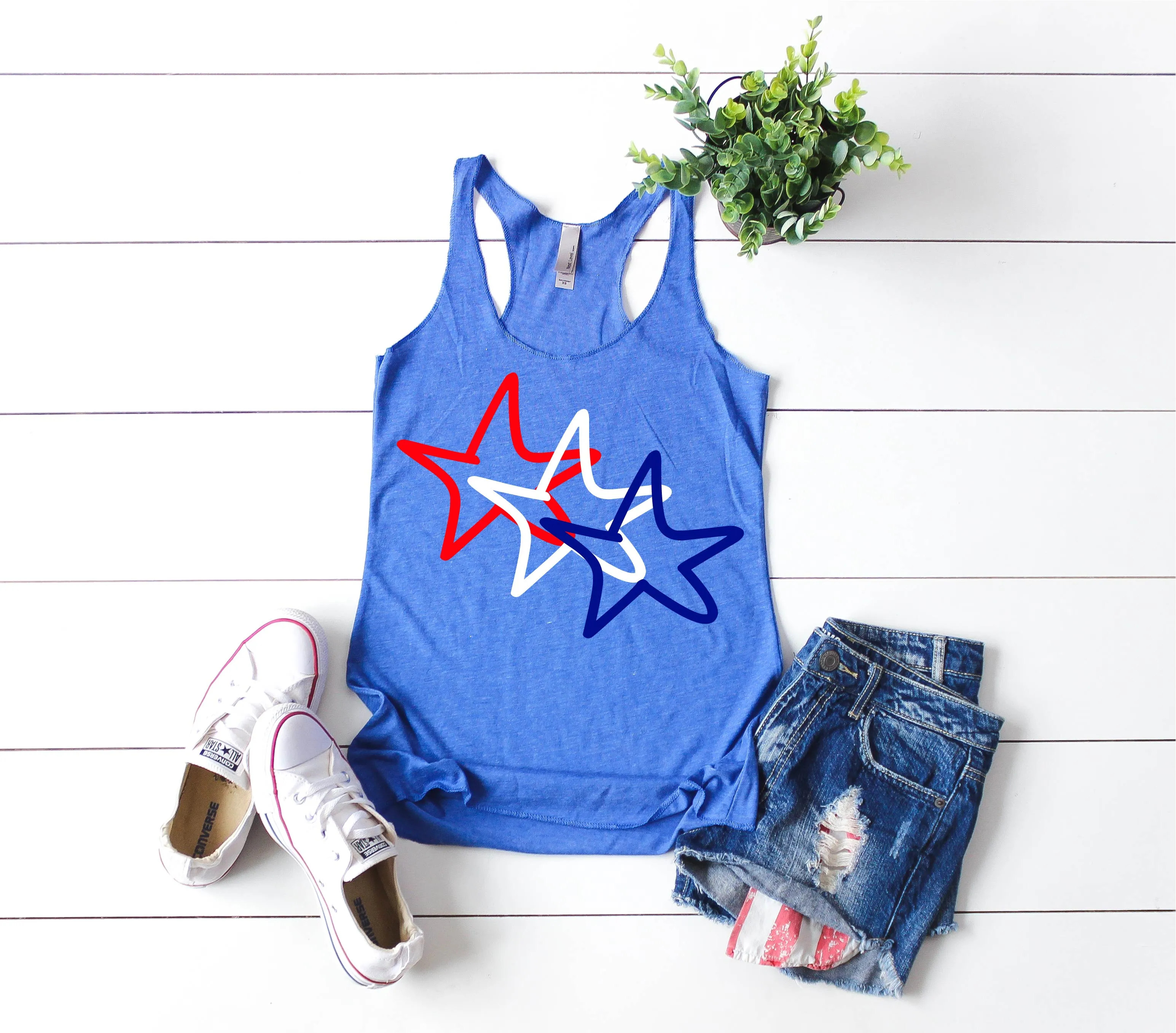 Red White And Blue Stars Tank | 4th Of July Tank | 4th Of July Shirt | Women's Fitting Racer Tank Shirt