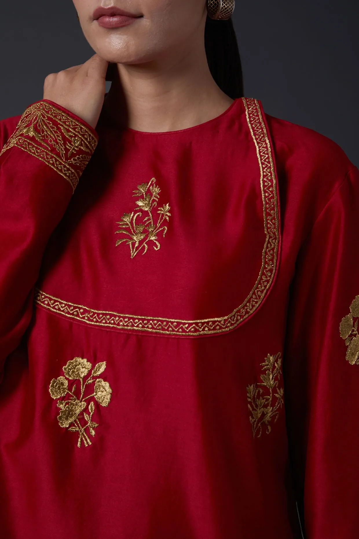 Red Zari Embroidered Tunic