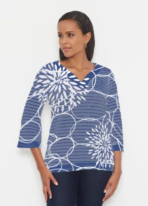 Reflection Navy (11040) ~ Banded 3/4 Bell-Sleeve V-Neck Tunic