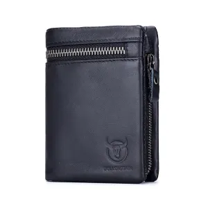 Retro Genuine Leather Zipper Hasp RFID Wallet