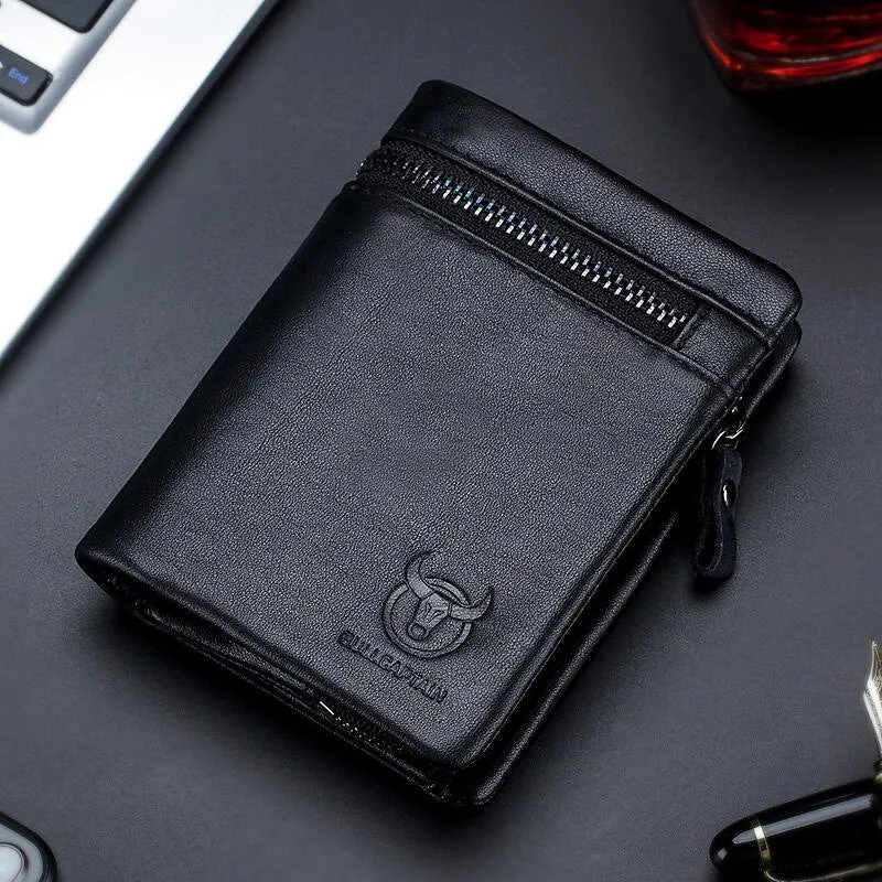 Retro Genuine Leather Zipper Hasp RFID Wallet