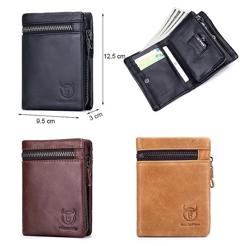 Retro Genuine Leather Zipper Hasp RFID Wallet