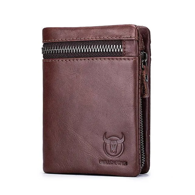Retro Genuine Leather Zipper Hasp RFID Wallet