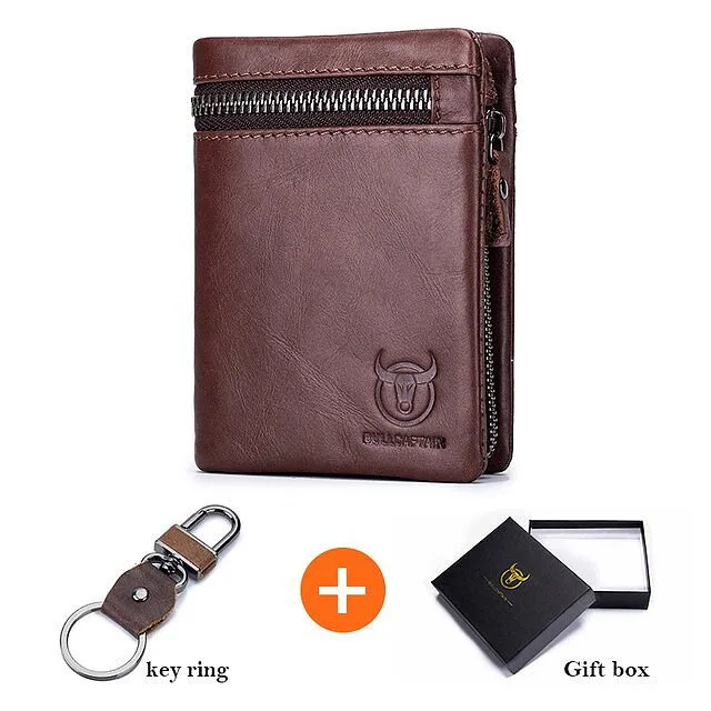 Retro Genuine Leather Zipper Hasp RFID Wallet
