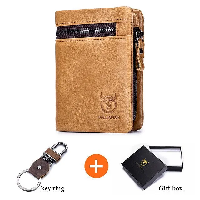 Retro Genuine Leather Zipper Hasp RFID Wallet