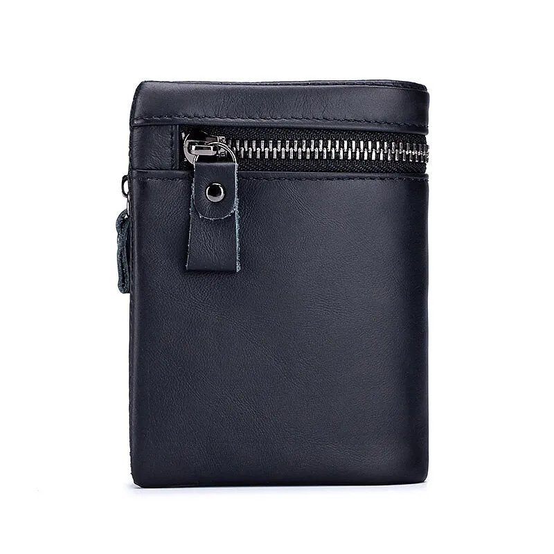Retro Genuine Leather Zipper Hasp RFID Wallet