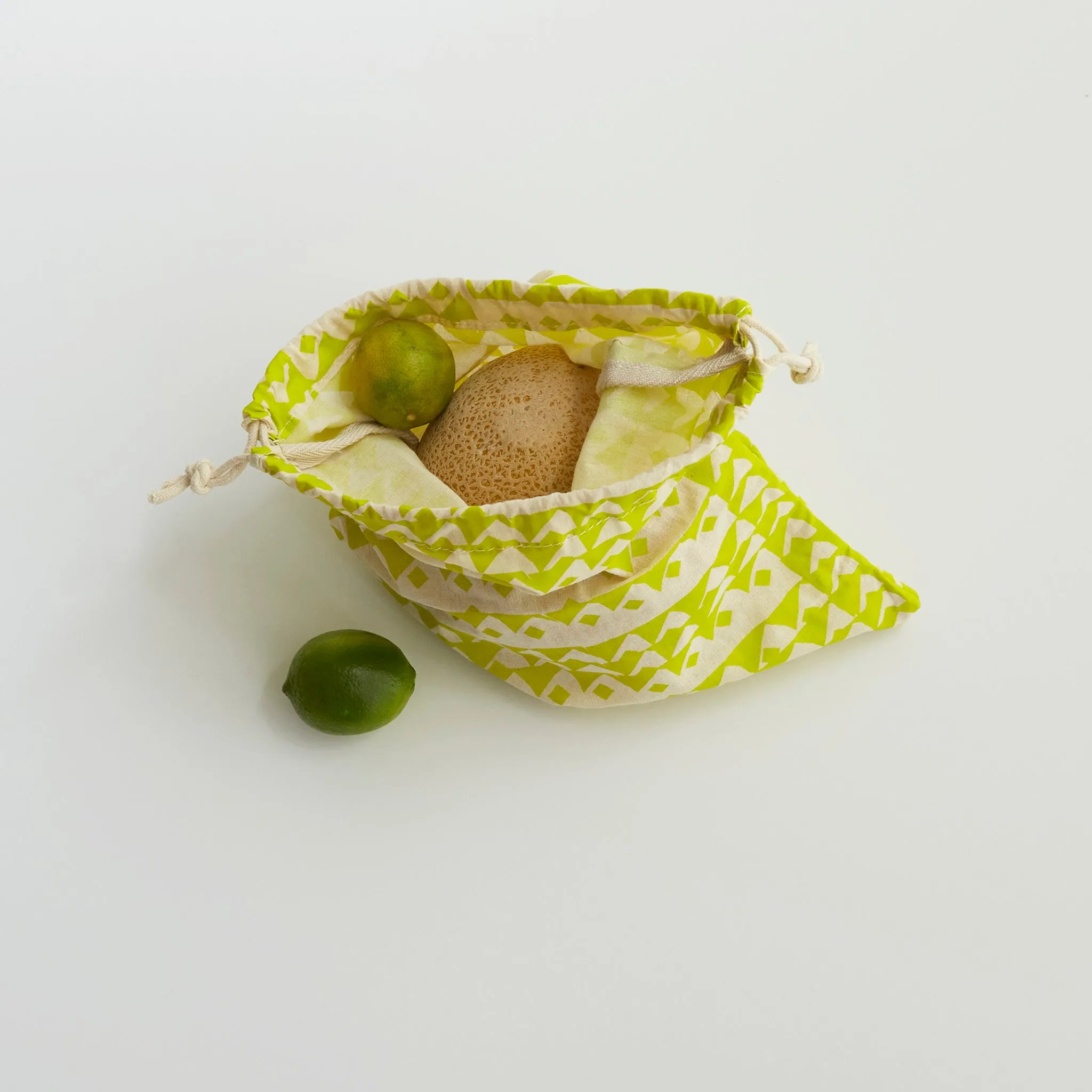 Reusable Cinch Bag - Triangles - Super Lime