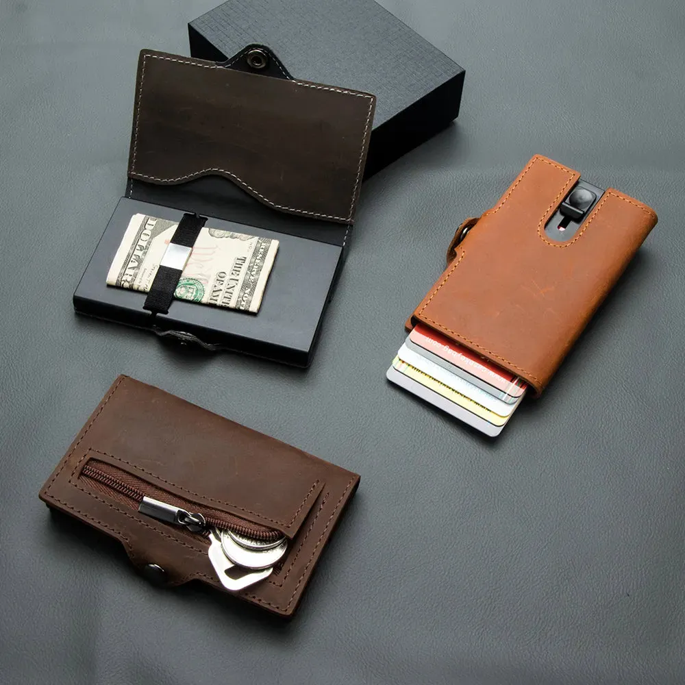 RFID Blocking Slim Leather Pop-Up Cardholder Wallet