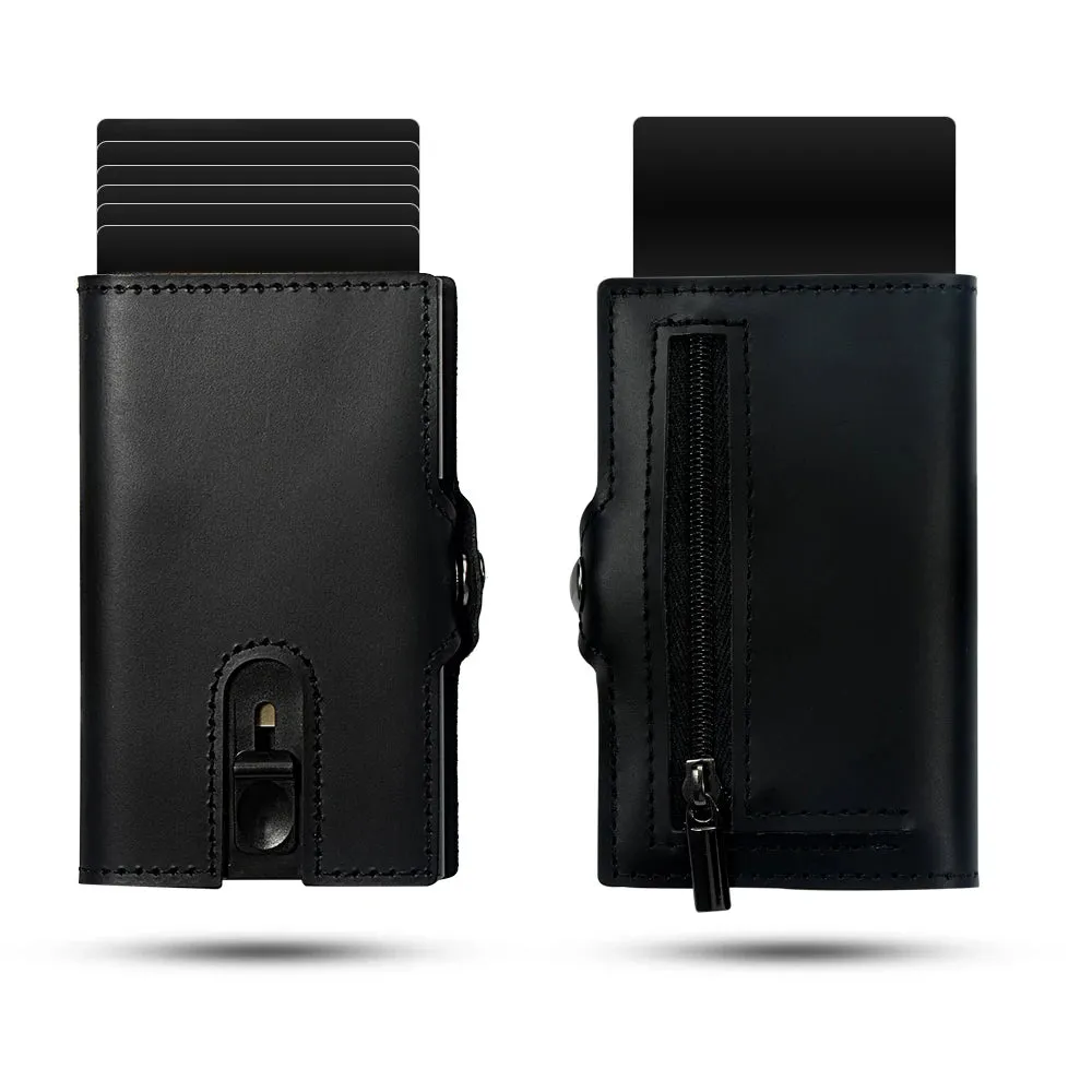 RFID Blocking Slim Leather Pop-Up Cardholder Wallet