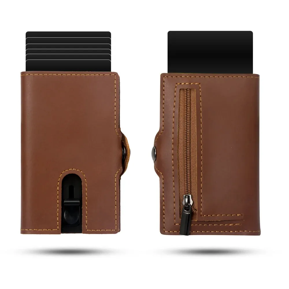 RFID Blocking Slim Leather Pop-Up Cardholder Wallet