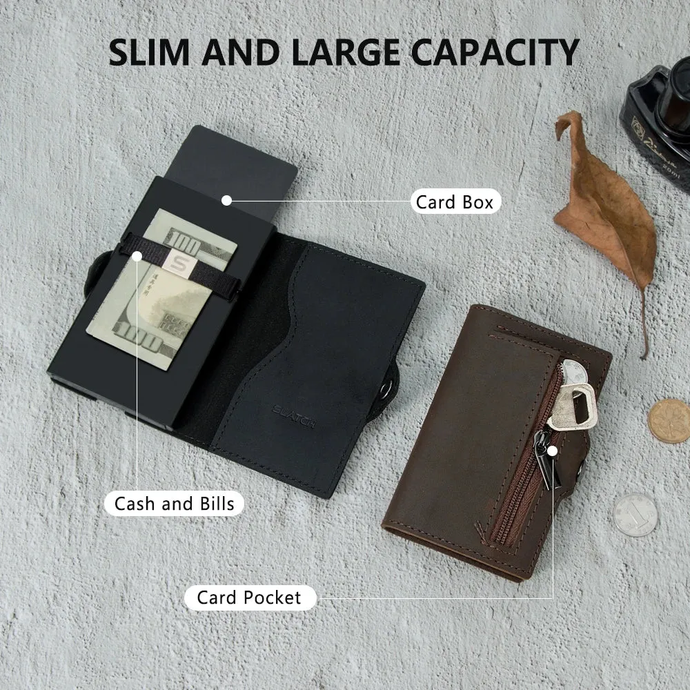 RFID Blocking Slim Leather Pop-Up Cardholder Wallet