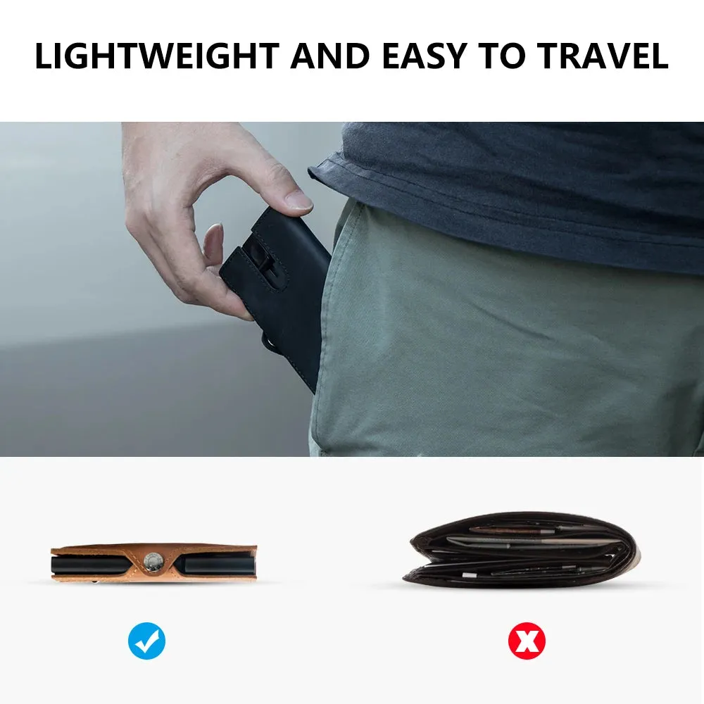 RFID Blocking Slim Leather Pop-Up Cardholder Wallet
