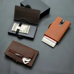 RFID Blocking Slim Leather Pop-Up Cardholder Wallet