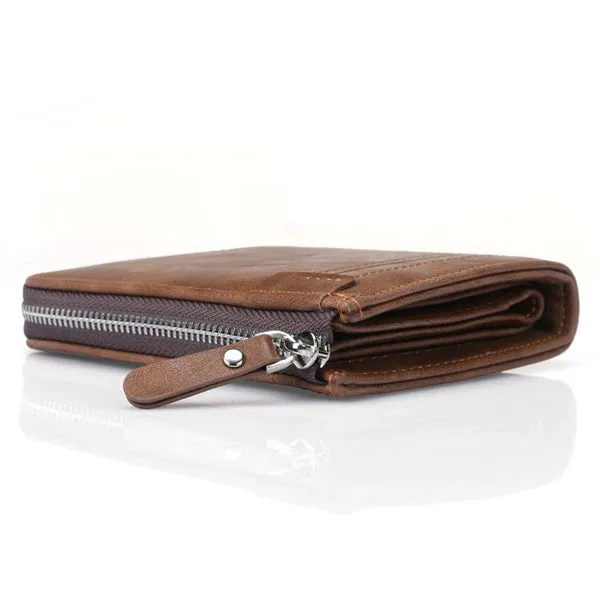 RFID Protection PU Leather Wallets for Men With Zipper Coin Purse Card Holder Casual Cash Wallet