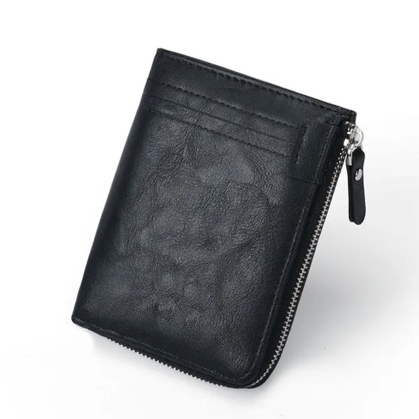 RFID Protection PU Leather Wallets for Men With Zipper Coin Purse Card Holder Casual Cash Wallet