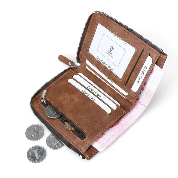 RFID Protection PU Leather Wallets for Men With Zipper Coin Purse Card Holder Casual Cash Wallet
