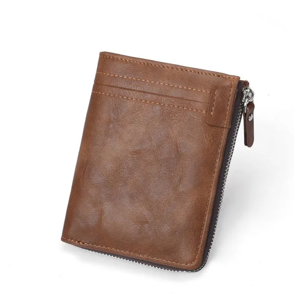 RFID Protection PU Leather Wallets for Men With Zipper Coin Purse Card Holder Casual Cash Wallet