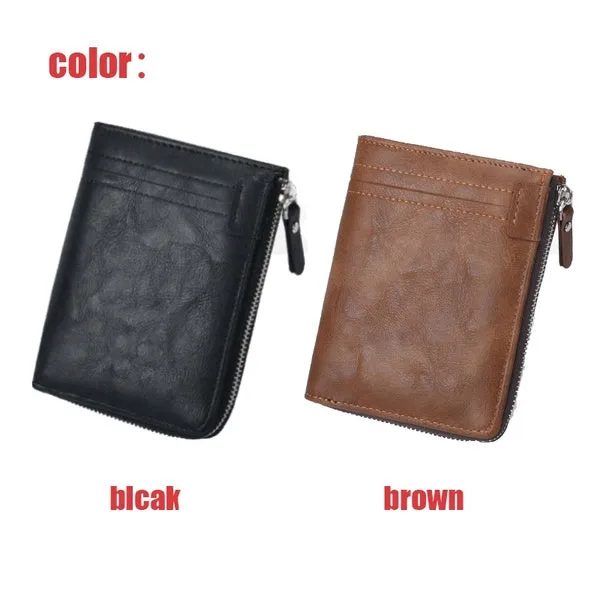 RFID Protection PU Leather Wallets for Men With Zipper Coin Purse Card Holder Casual Cash Wallet