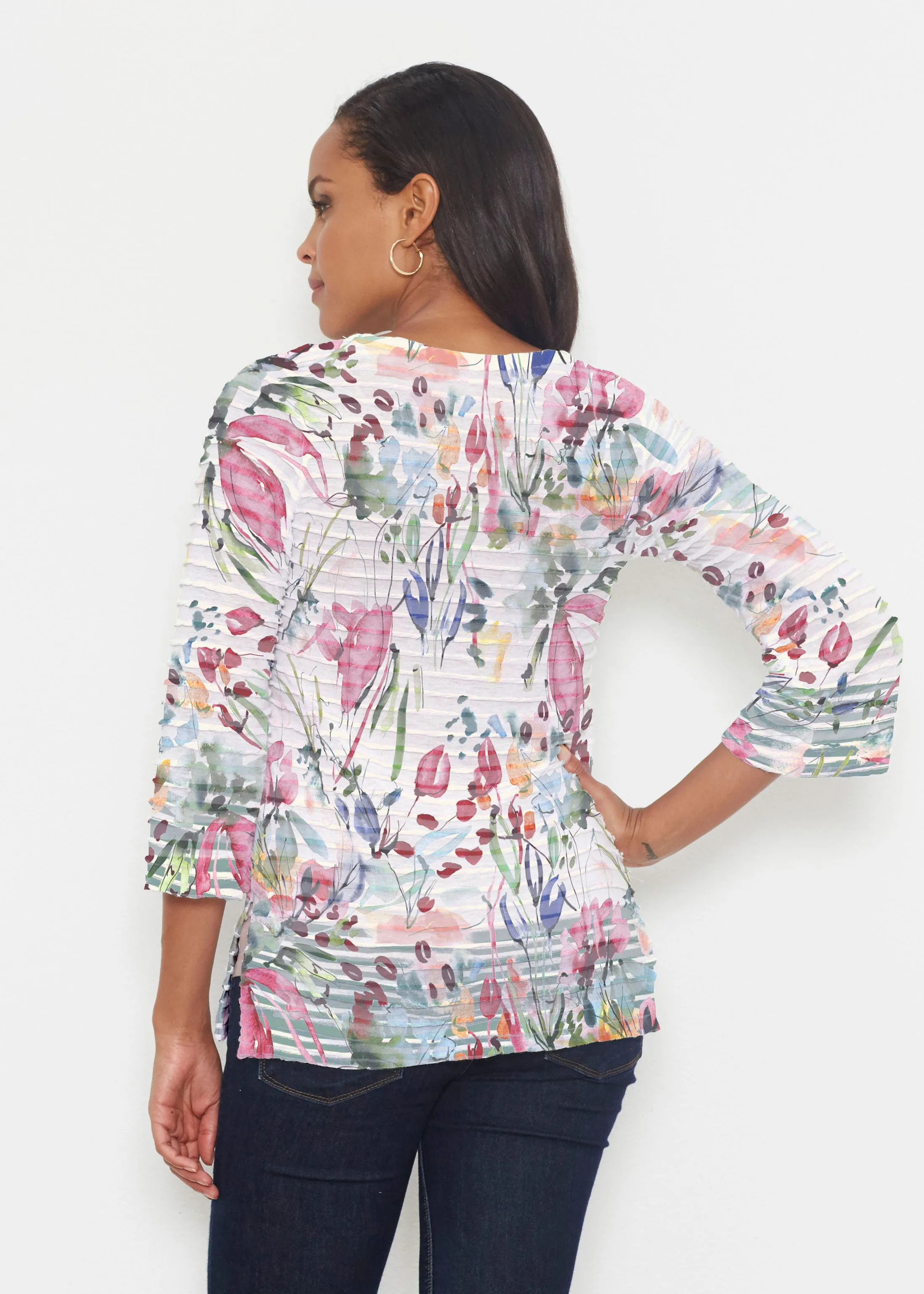 Rhapsody (16191) ~ Banded 3/4 Bell-Sleeve V-Neck Tunic
