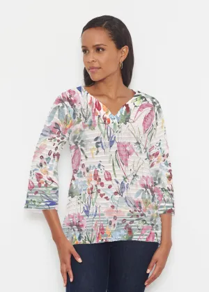 Rhapsody (16191) ~ Banded 3/4 Bell-Sleeve V-Neck Tunic