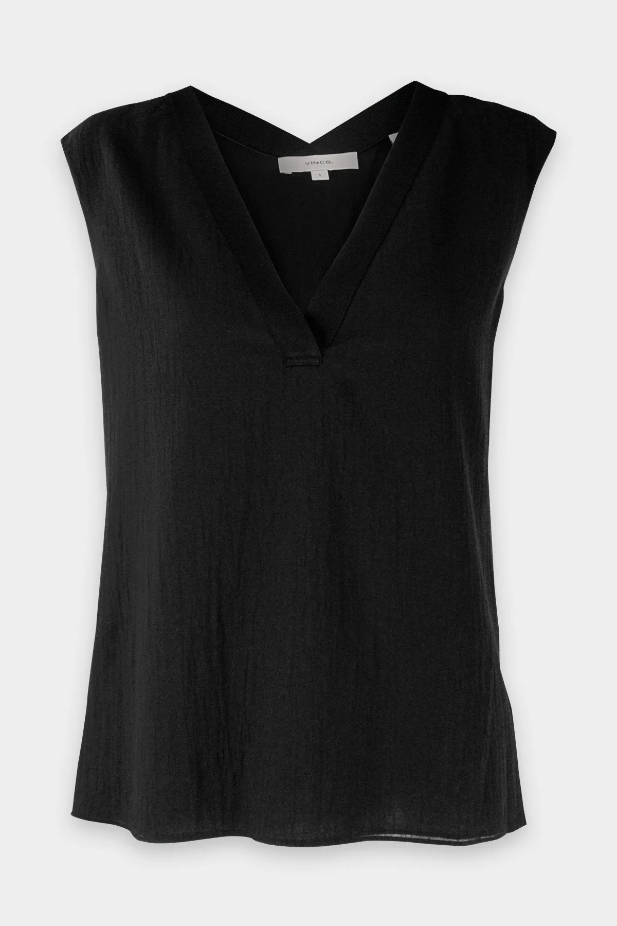 Rib Trim Double V Neck Shell in Black