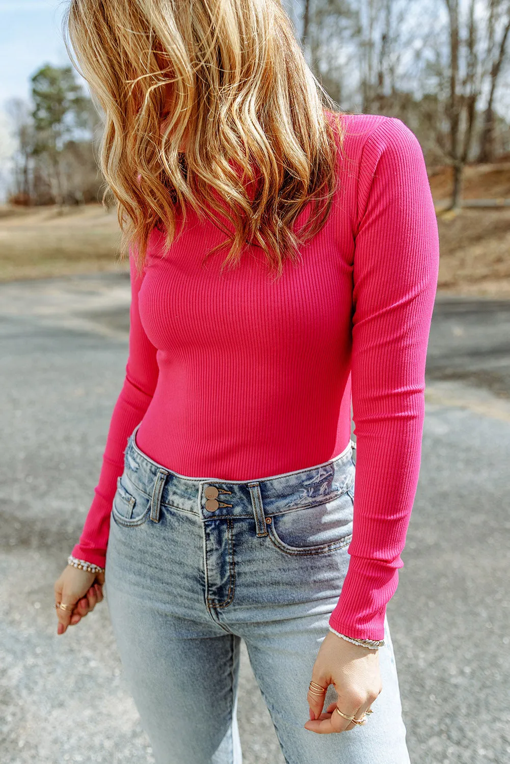 Ribbed Knit High Neck Top