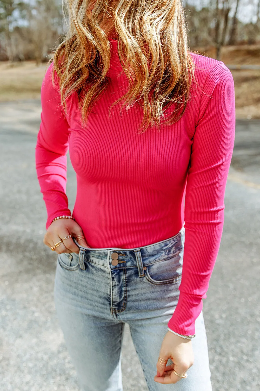 Ribbed Knit High Neck Top