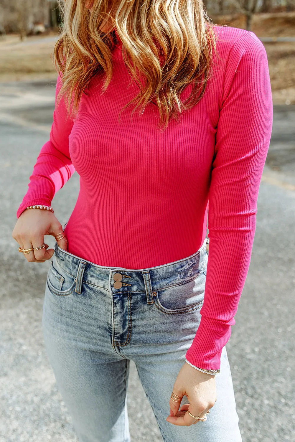 Ribbed Knit High Neck Top