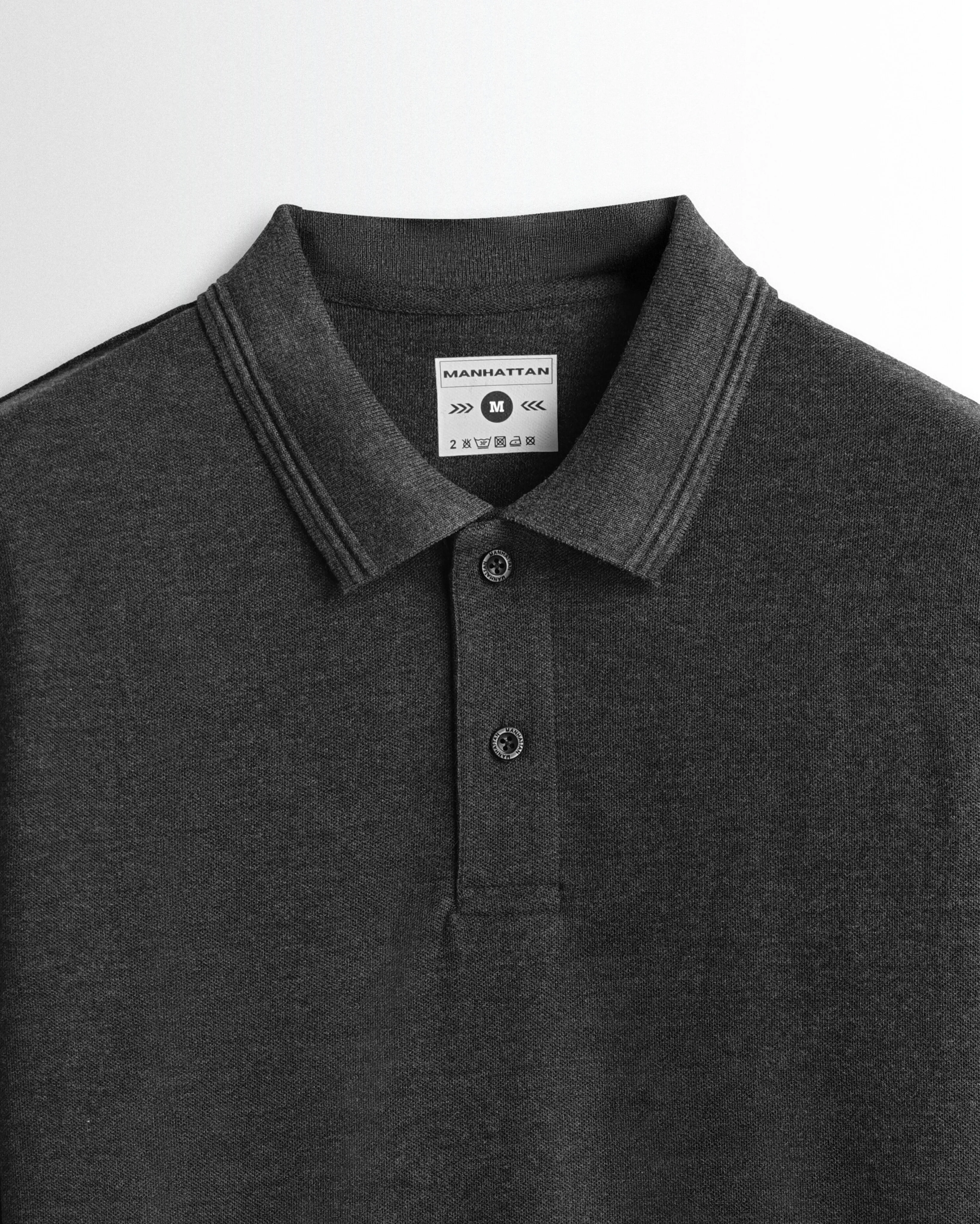 Rich in Cotton Polo Full Sleeve Unisex Dark Grey Without Pocket