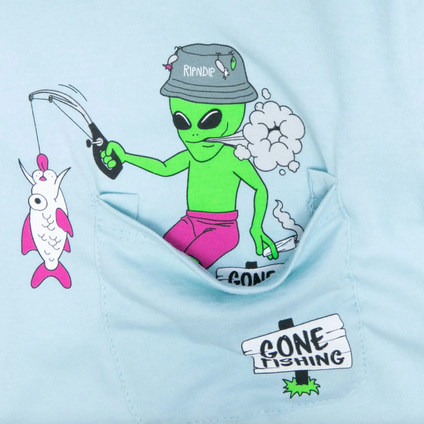 RIPNDIP Gone Fishing Pocket T-shirt Baby Blue