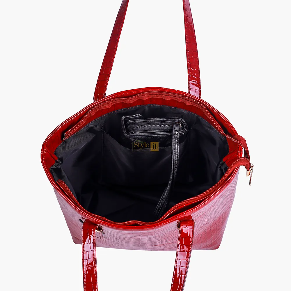 Roomy Redish Maroon Crocodile Leather Tote Bag