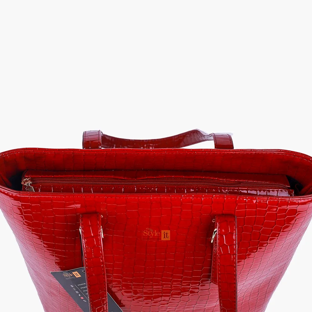 Roomy Redish Maroon Crocodile Leather Tote Bag
