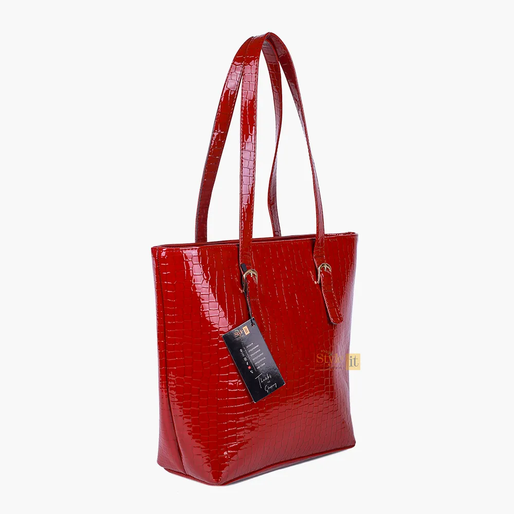 Roomy Redish Maroon Crocodile Leather Tote Bag