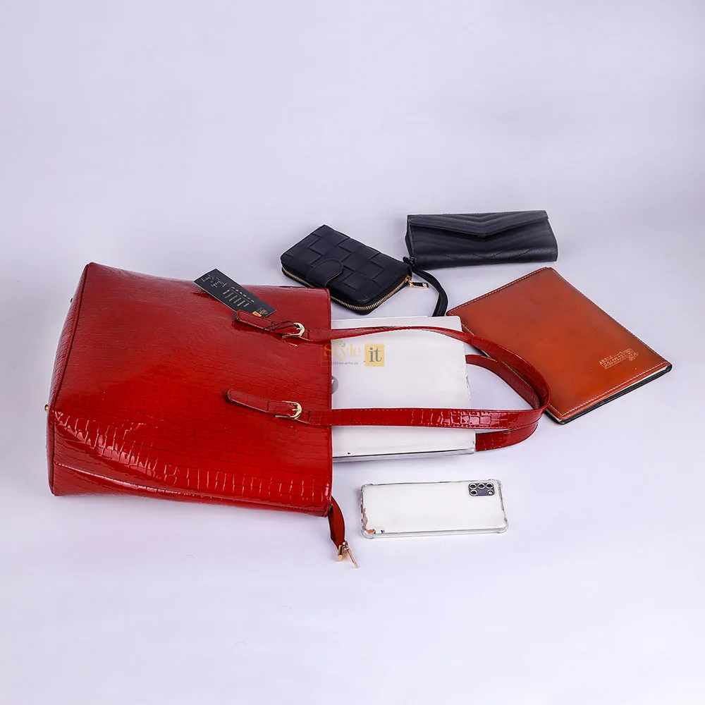 Roomy Redish Maroon Crocodile Leather Tote Bag