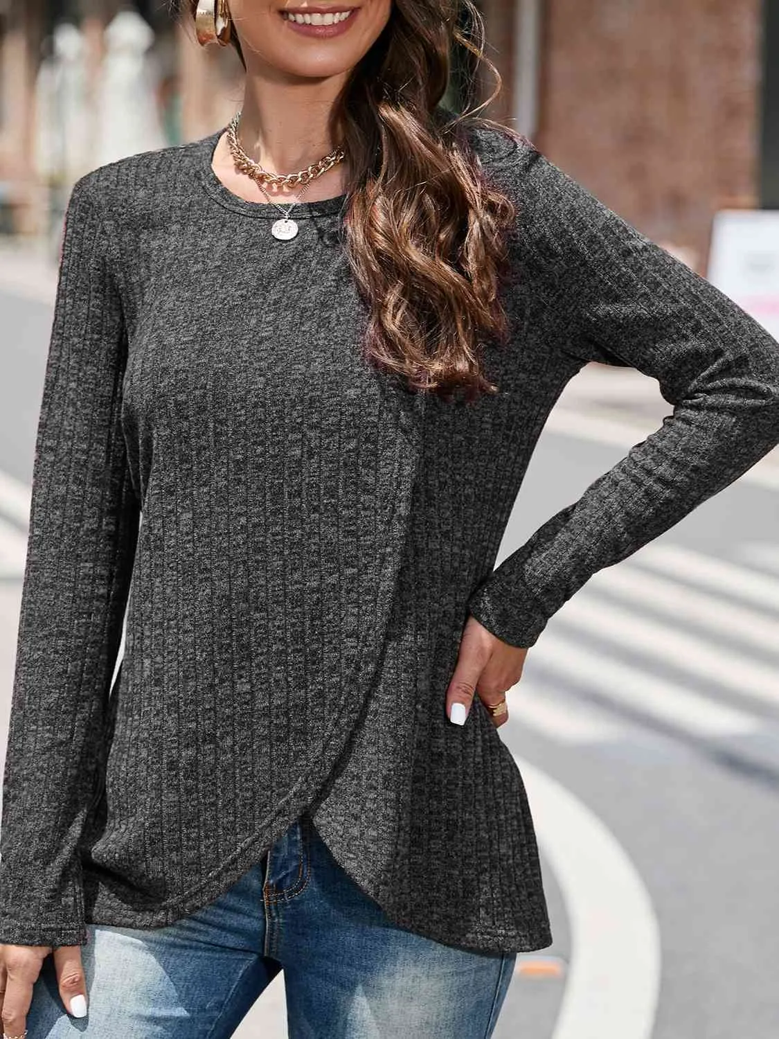 Round Neck Long Sleeve Top (5 Colors)