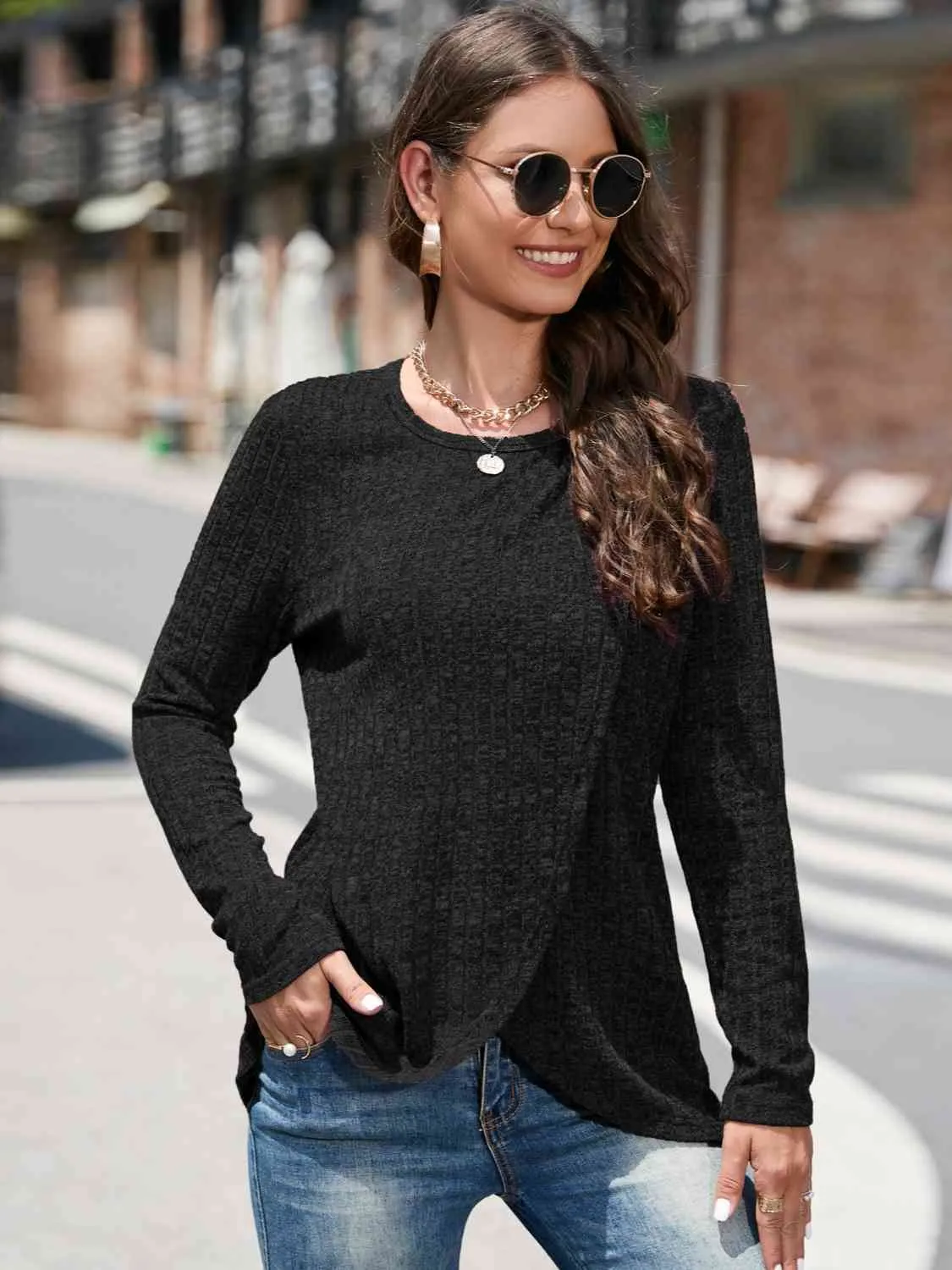 Round Neck Long Sleeve Top (5 Colors)