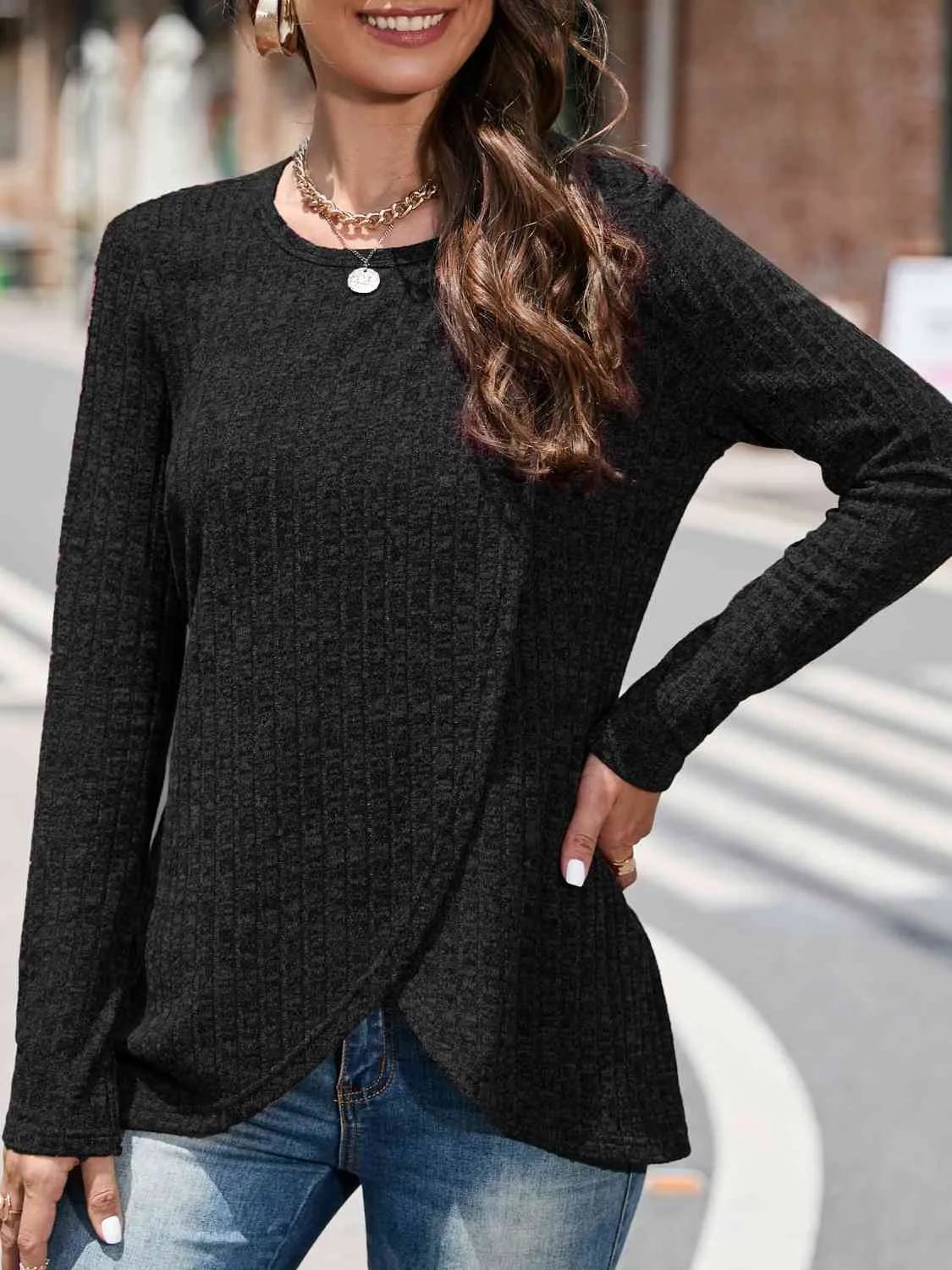Round Neck Long Sleeve Top (5 Colors)