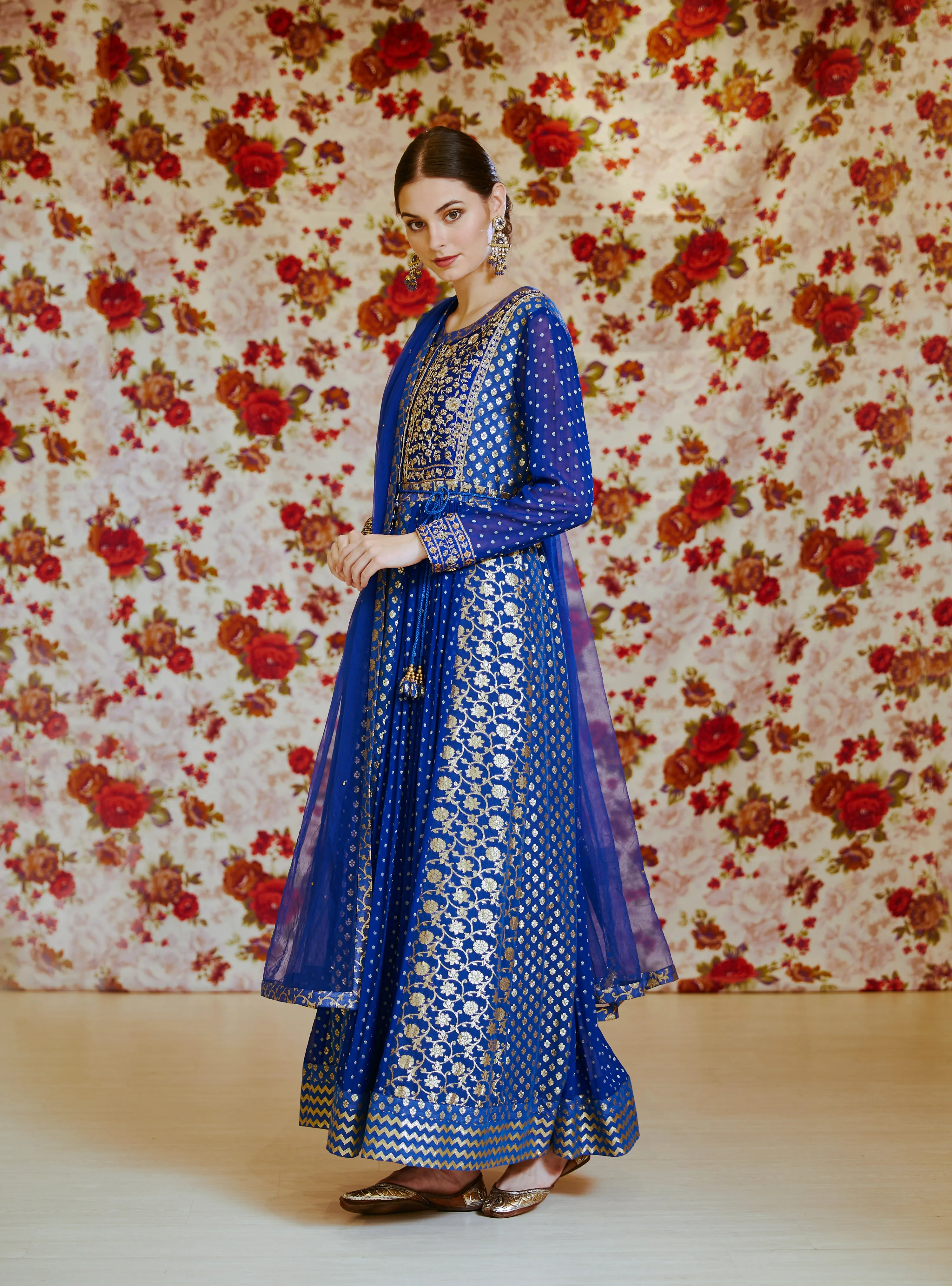 Royal Blue Embroidered Anarkali Set