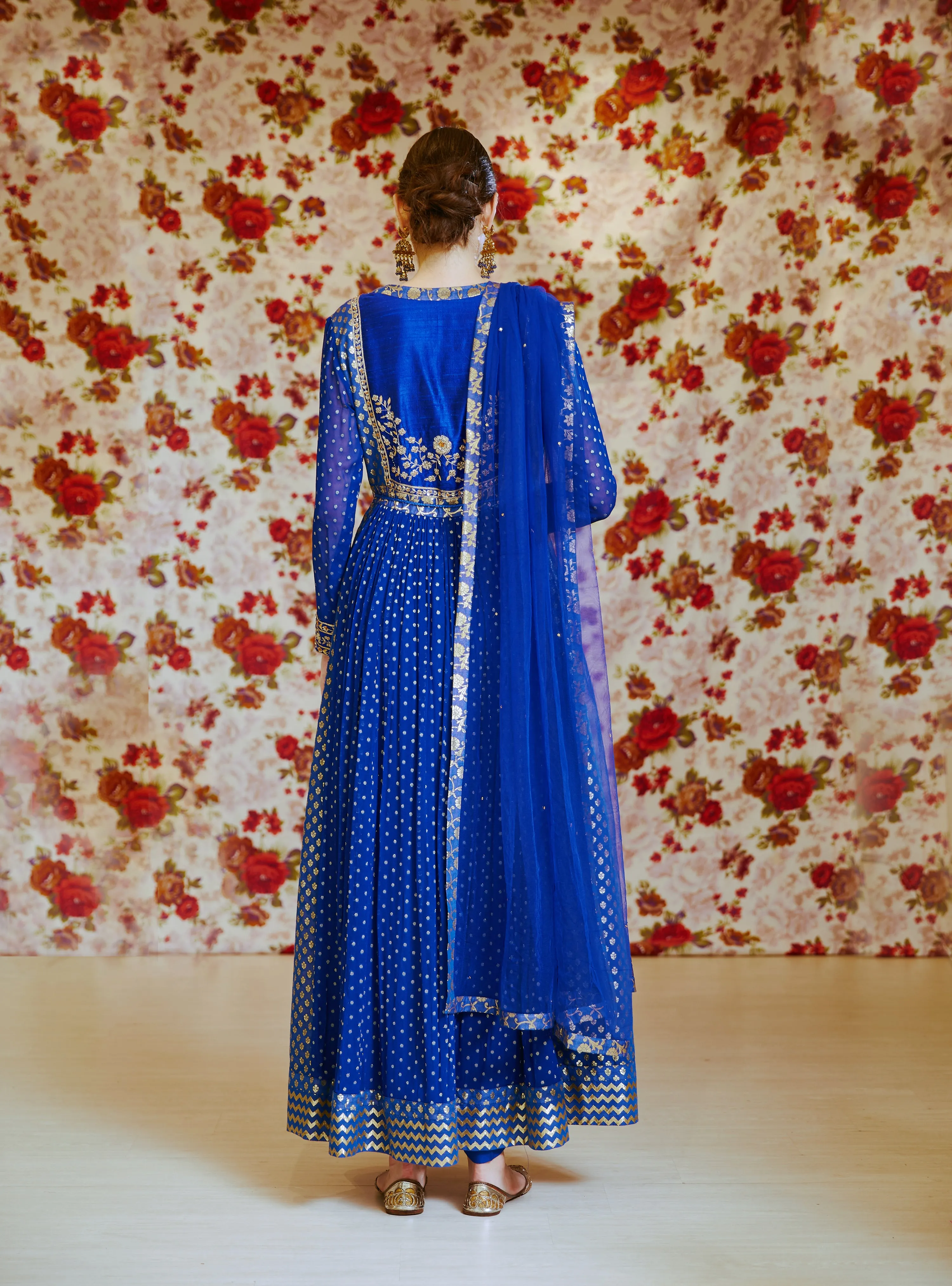 Royal Blue Embroidered Anarkali Set