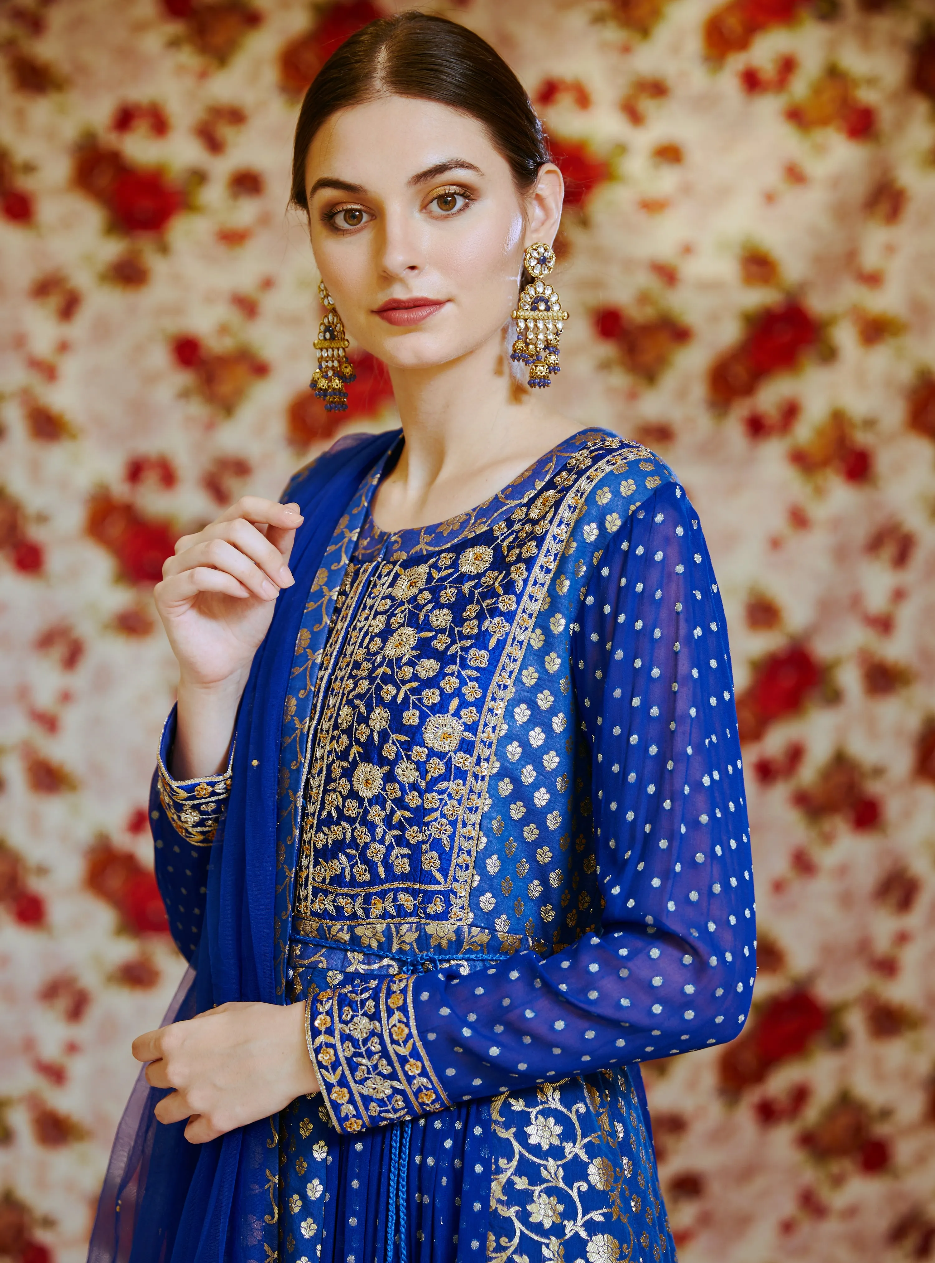 Royal Blue Embroidered Anarkali Set