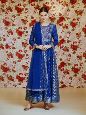 Royal Blue Embroidered Anarkali Set