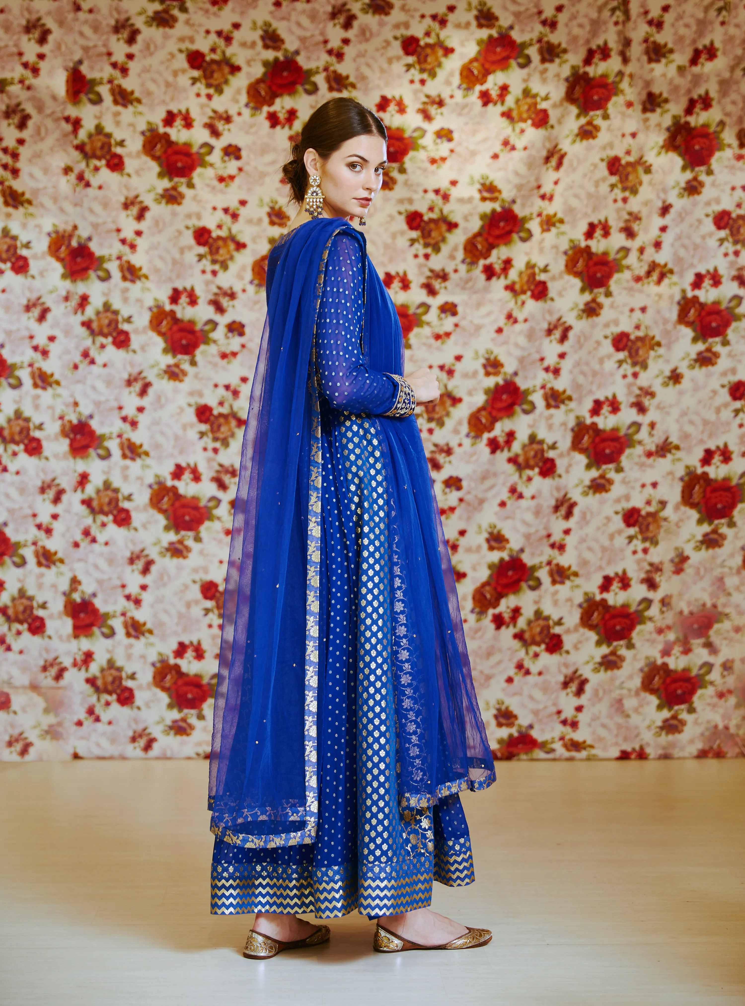 Royal Blue Embroidered Anarkali Set
