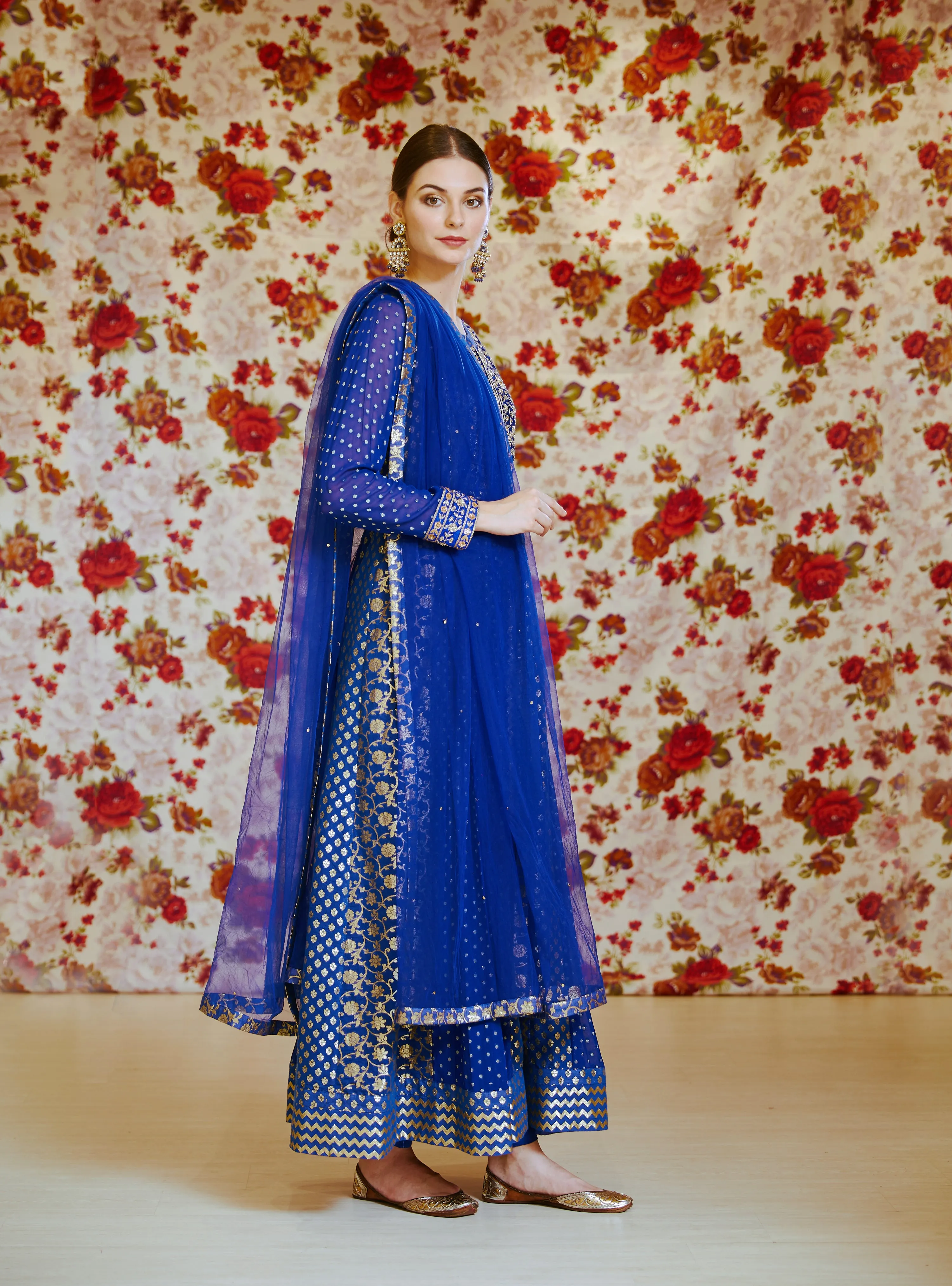 Royal Blue Embroidered Anarkali Set