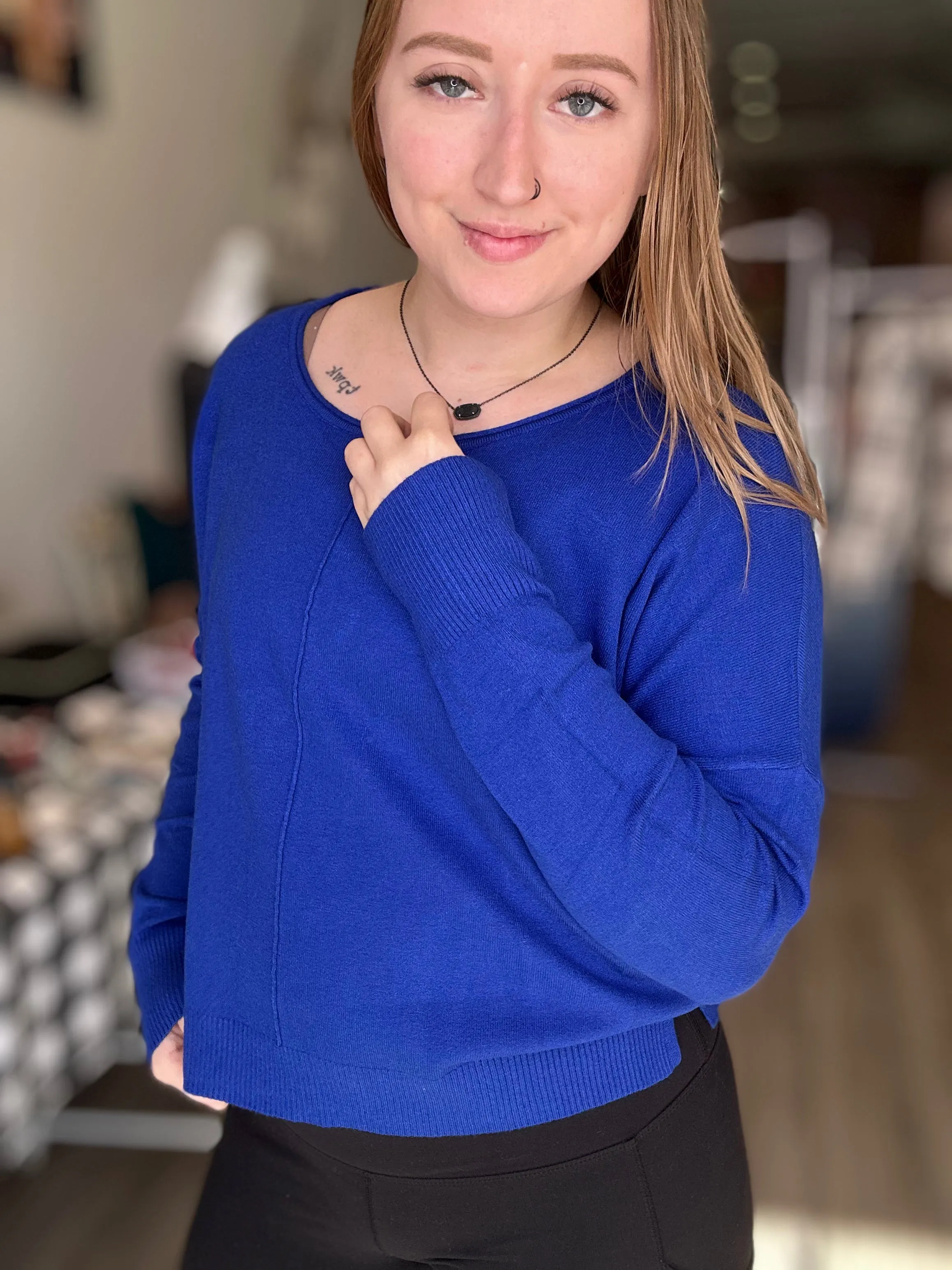 Royal Blue Front Seam Long Sleeve Top