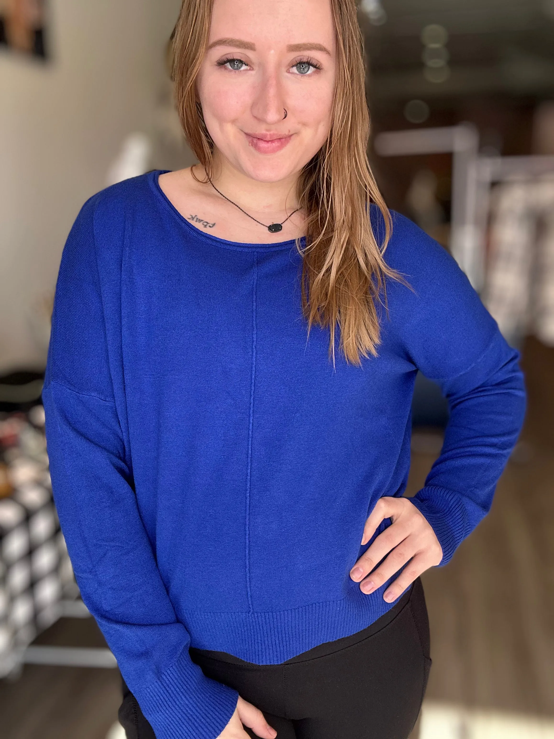 Royal Blue Front Seam Long Sleeve Top