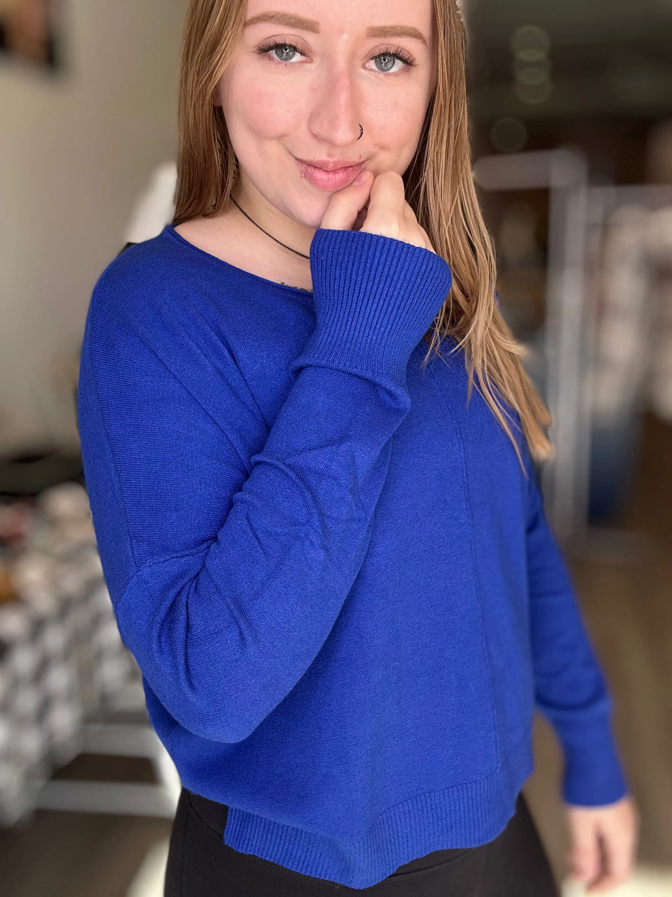Royal Blue Front Seam Long Sleeve Top