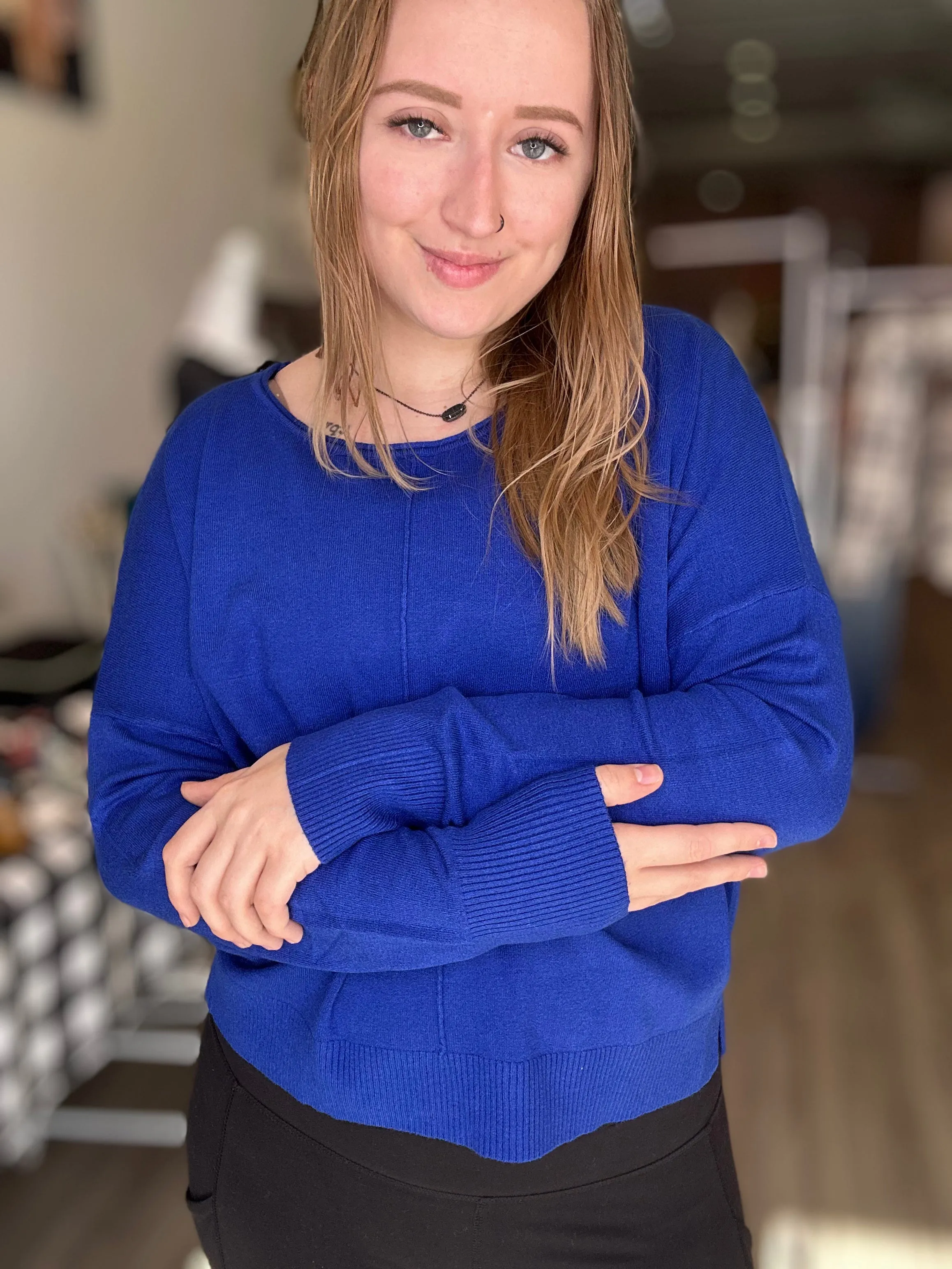 Royal Blue Front Seam Long Sleeve Top