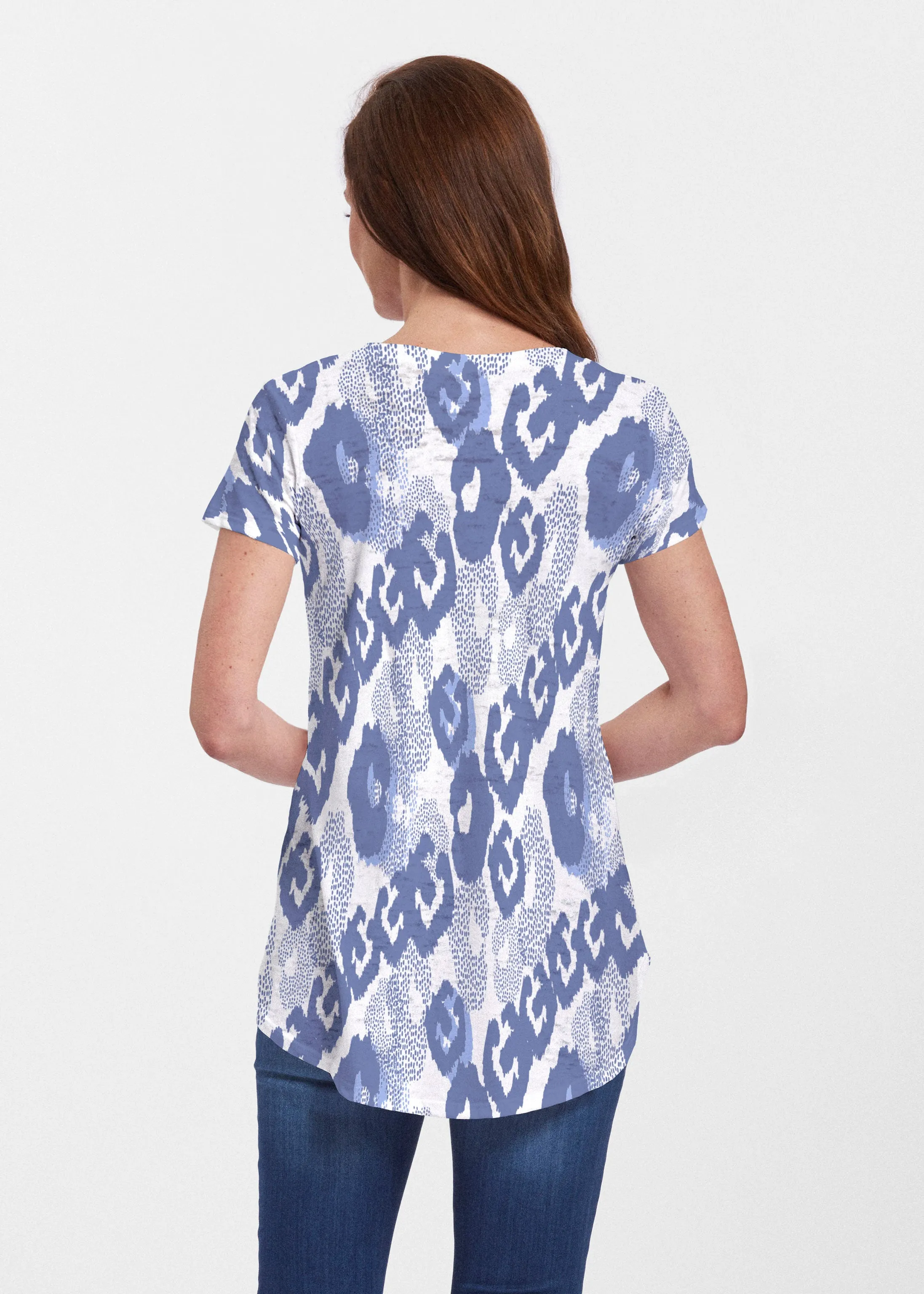 Royal Blue Ikat (7808) ~ Signature Short Sleeve Scoop Neck Flowy Tunic