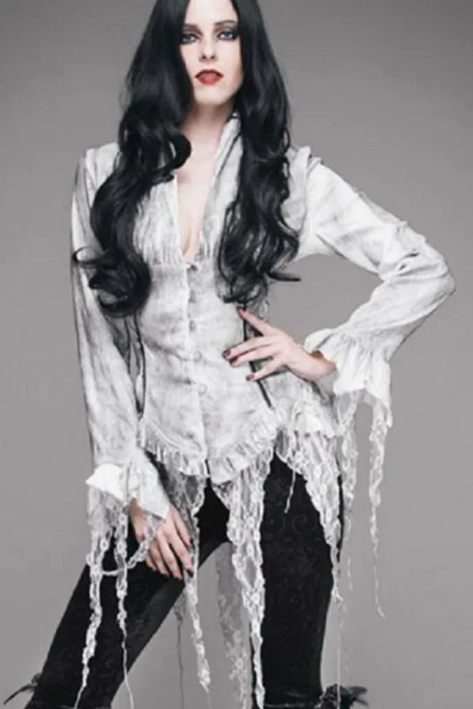 Ruffle Accent Deep V-neck Asymmetrical Blouse - M, L in Clearance