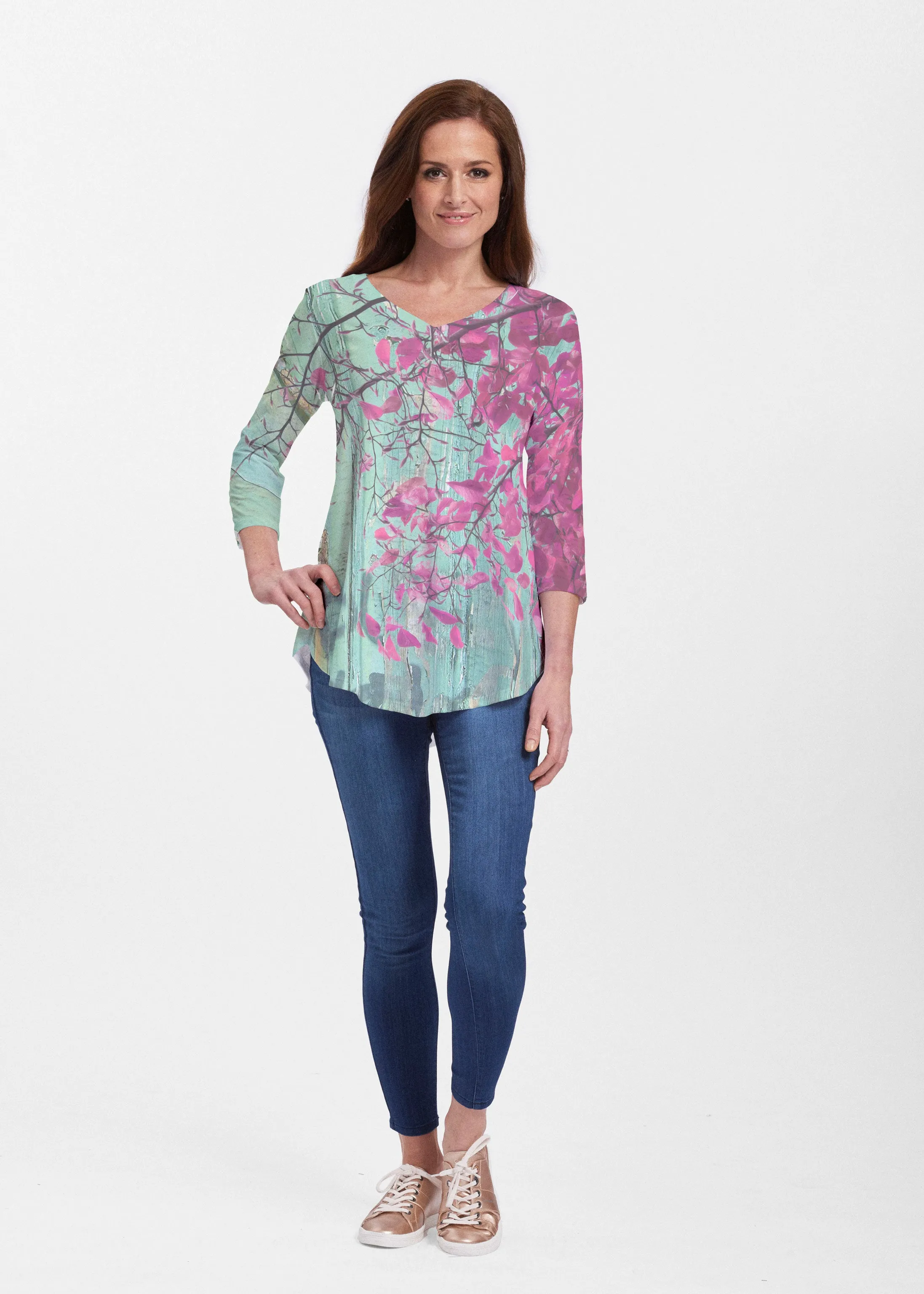 Rustic Blooms (25022) ~ Signature V-neck Flowy Tunic